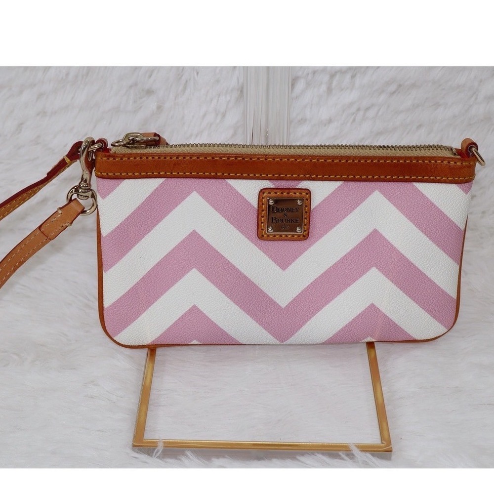 Dooney & Bourke Pink & White Chevron Wristlet/Clutch